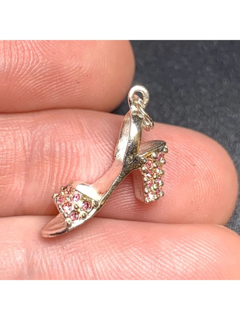 High Heel Sterling Silver 925 Pink Crystal Studded Charm Vintage 0.75''